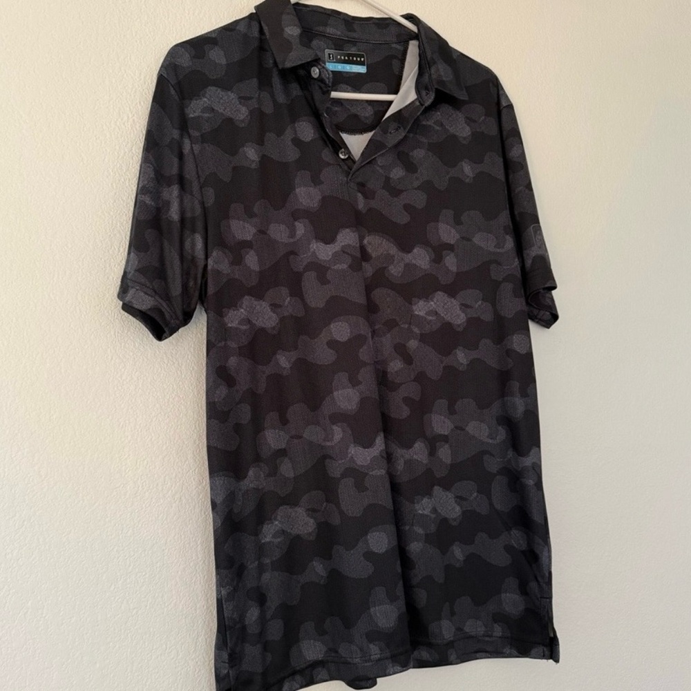 PGA Tour Black and Gray Camo Men's Golf Polo Shirt